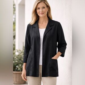Coldwater Creek Black Linen Open Front Jacket XL Lightweight